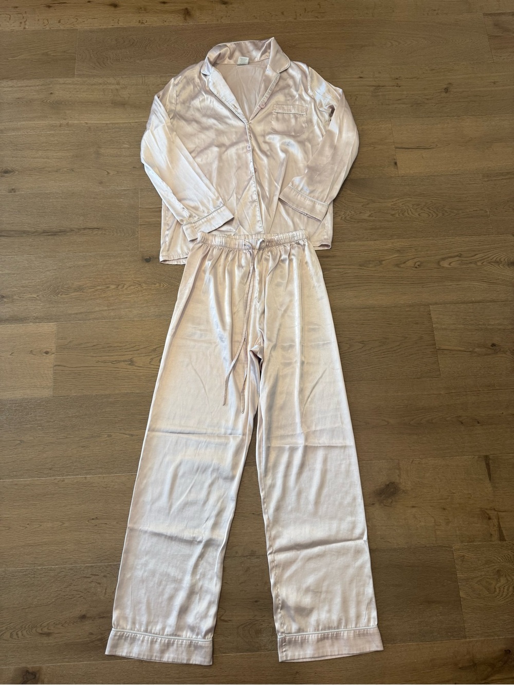 Silky Wide-Leg Pajama Pants Set in Light Pink